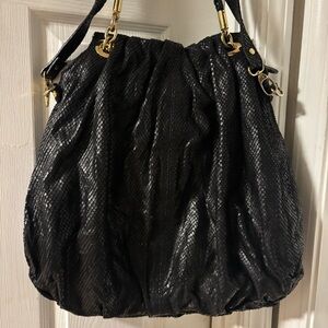 Jenrigo Embossed Leather Large Black Shoulder Hobo Bag Made In Italy